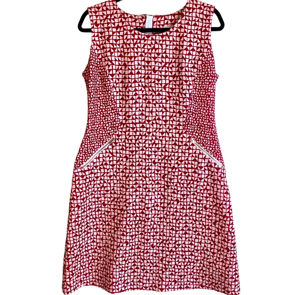 Tabitha for Anthropologie Printed Sheath Dress Exposed Zipper Dark Red Geometric